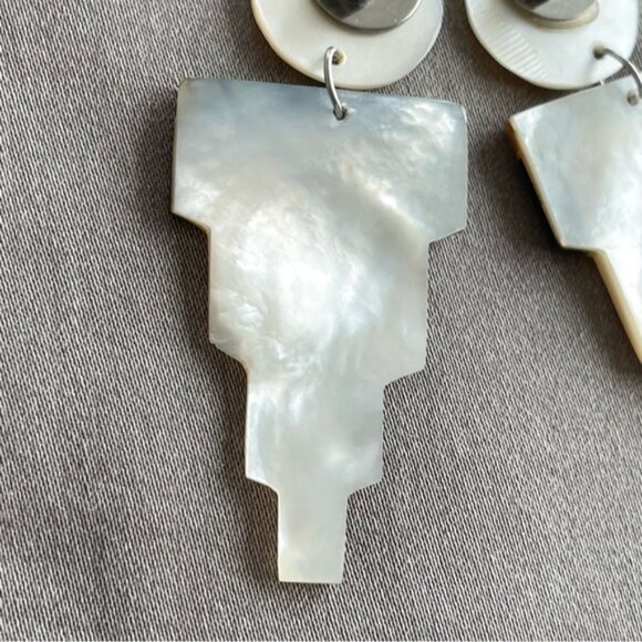 Carved Mother of Pearl and Abalone Shell Earrings - Picture 13 of 13